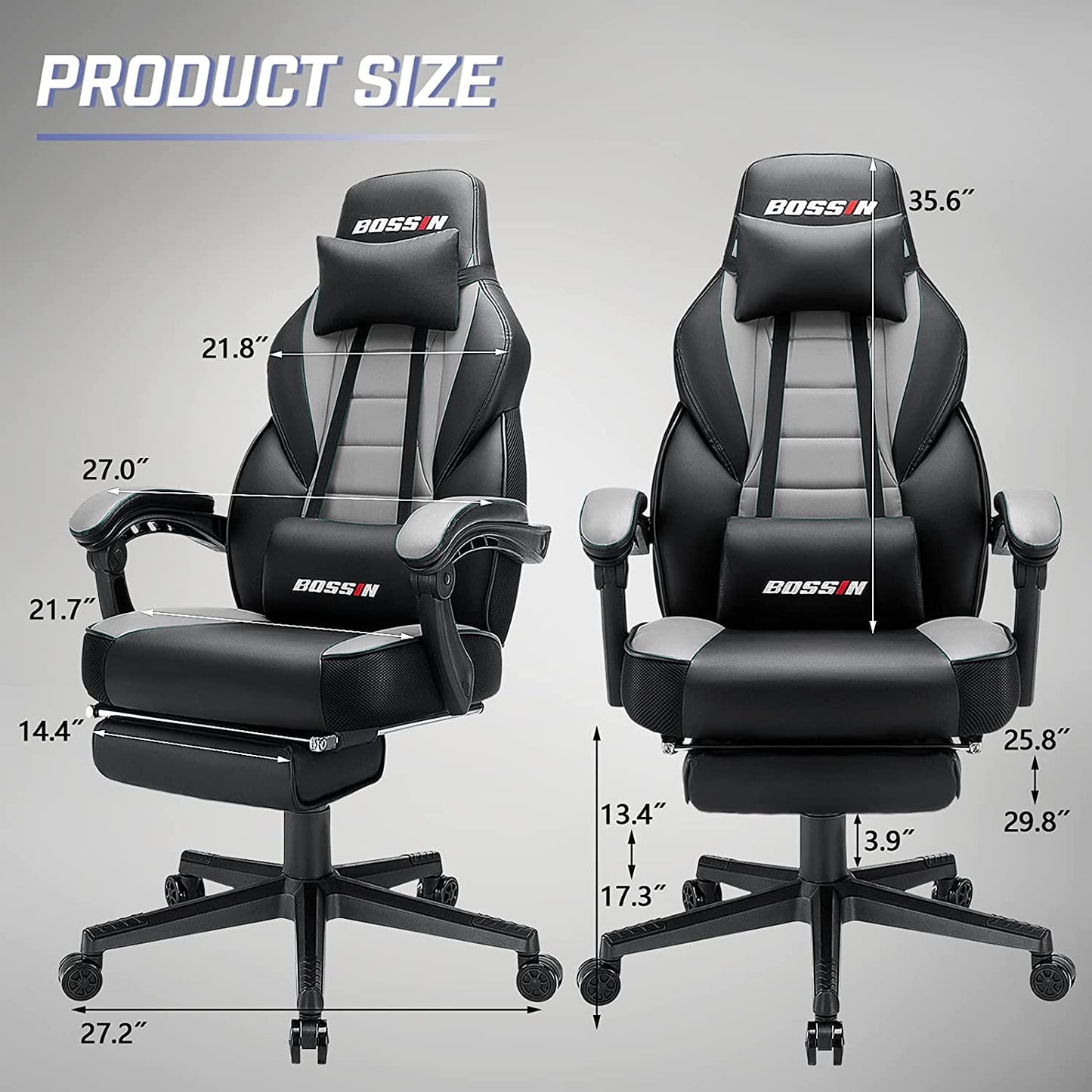 Ultimate Gaming Chair with Footrest and Massage - Ergonomic PU Leather Design for Big and Tall Gamers, Featuring Headrest and Lumbar Support