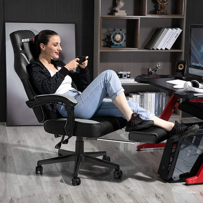 Ultimate Gaming Chair with Footrest and Massage - Ergonomic PU Leather Design for Big and Tall Gamers, Featuring Headrest and Lumbar Support