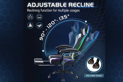 Experience Ultimate Comfort and Style with the RGB Gaming Chair - Ergonomic Design, LED Lights, and Massage Support in White