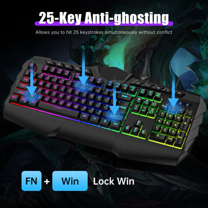 Ultimate Wired Gaming Keyboard and Mouse Combo - LED RGB Backlit 114 Keys Mechanical Feel with Anti-Ghosting and Multimedia Keys for PC Gamers