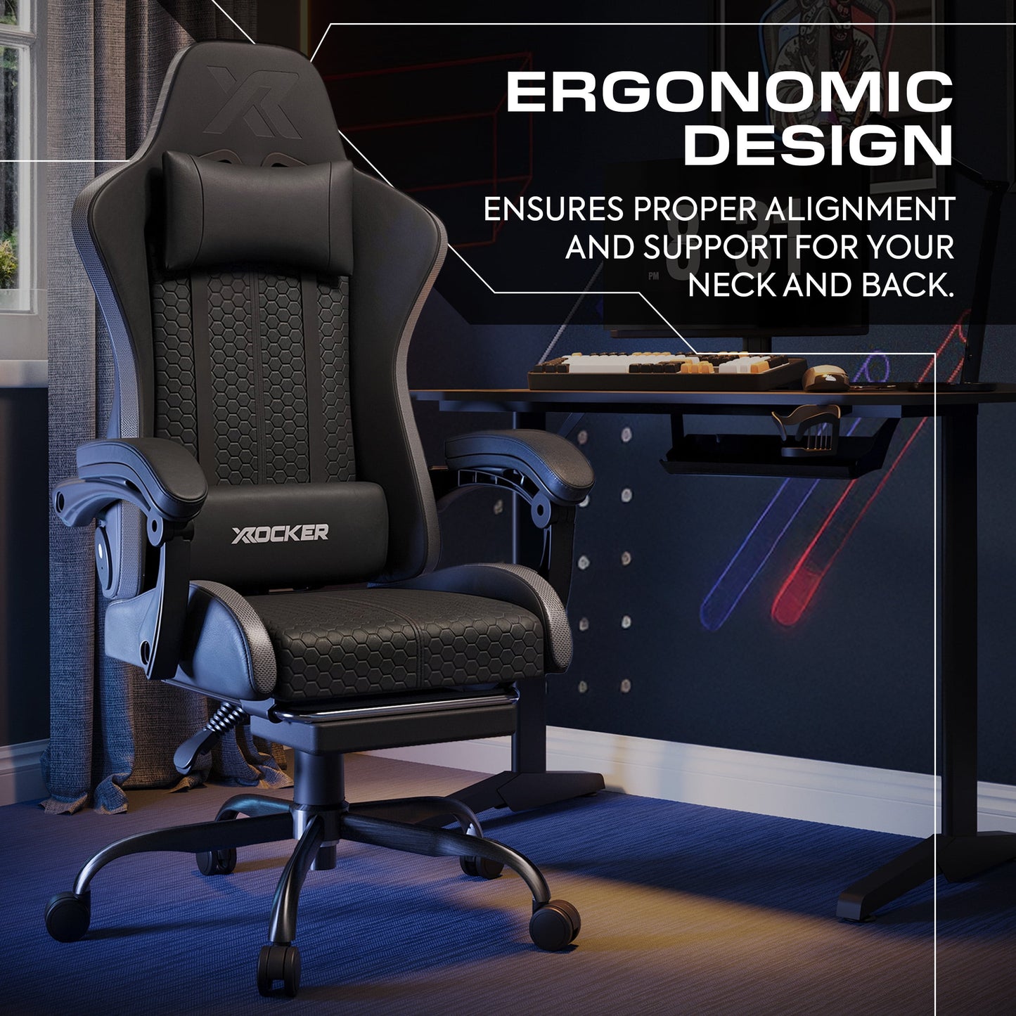 Ultimate Comfort with the Honeycomb Black Faux Leather Gaming Chair - Ergonomic Design for Gamers and Professionals