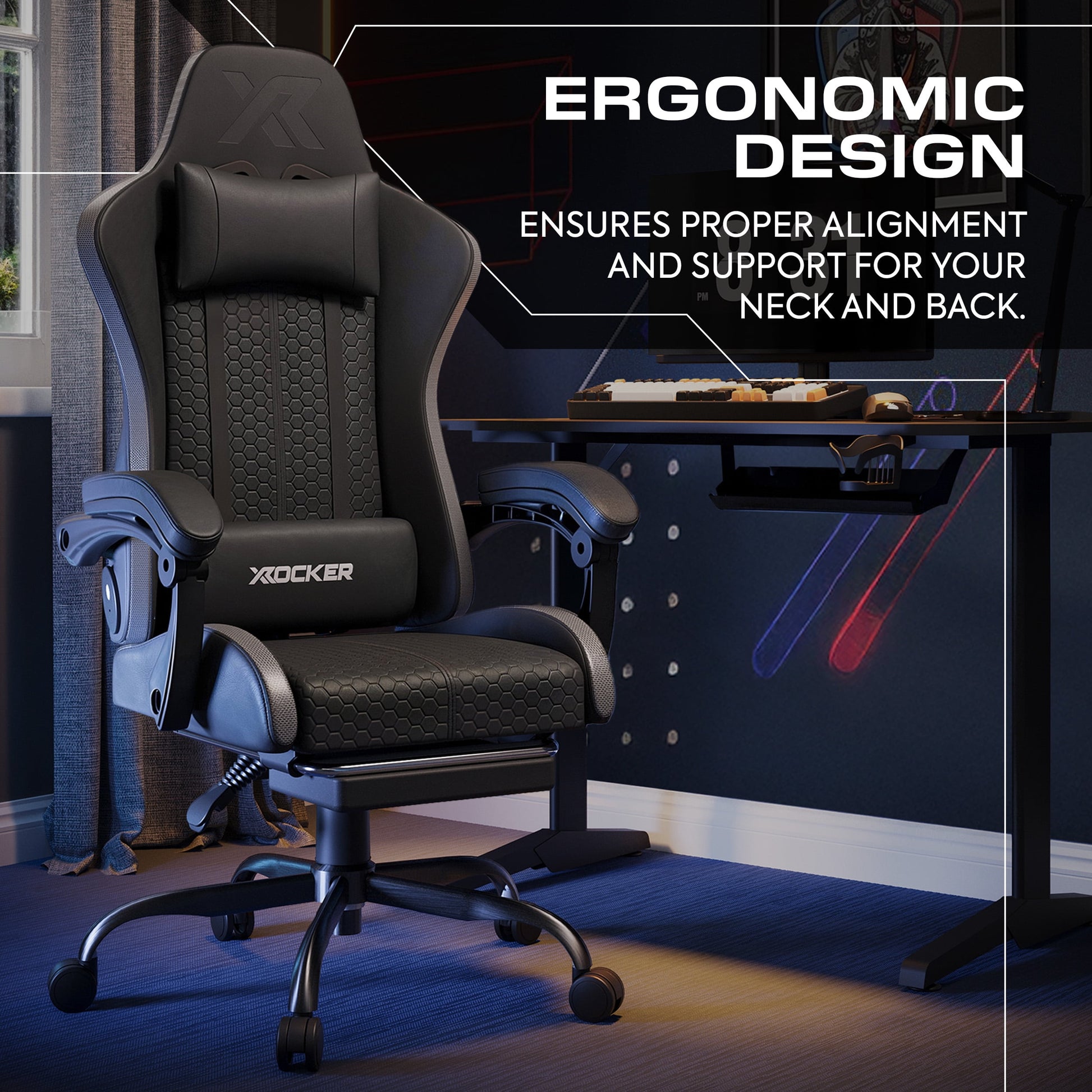 Ultimate Comfort with the Honeycomb Black Faux Leather Gaming Chair - Ergonomic Design for Gamers and Professionals