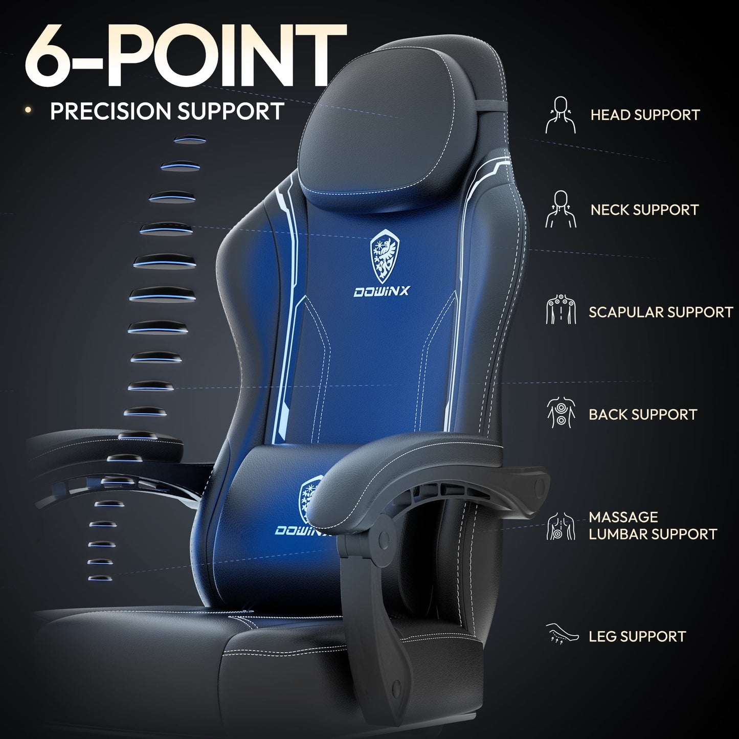 Ultimate Comfort Gaming Chair with Pocket Spring Cushion - Ergonomic Design, Adjustable Features, and Massage Lumbar Support for Office and Gaming Enthusiasts - Supports Up to 300 lbs in Sleek Black