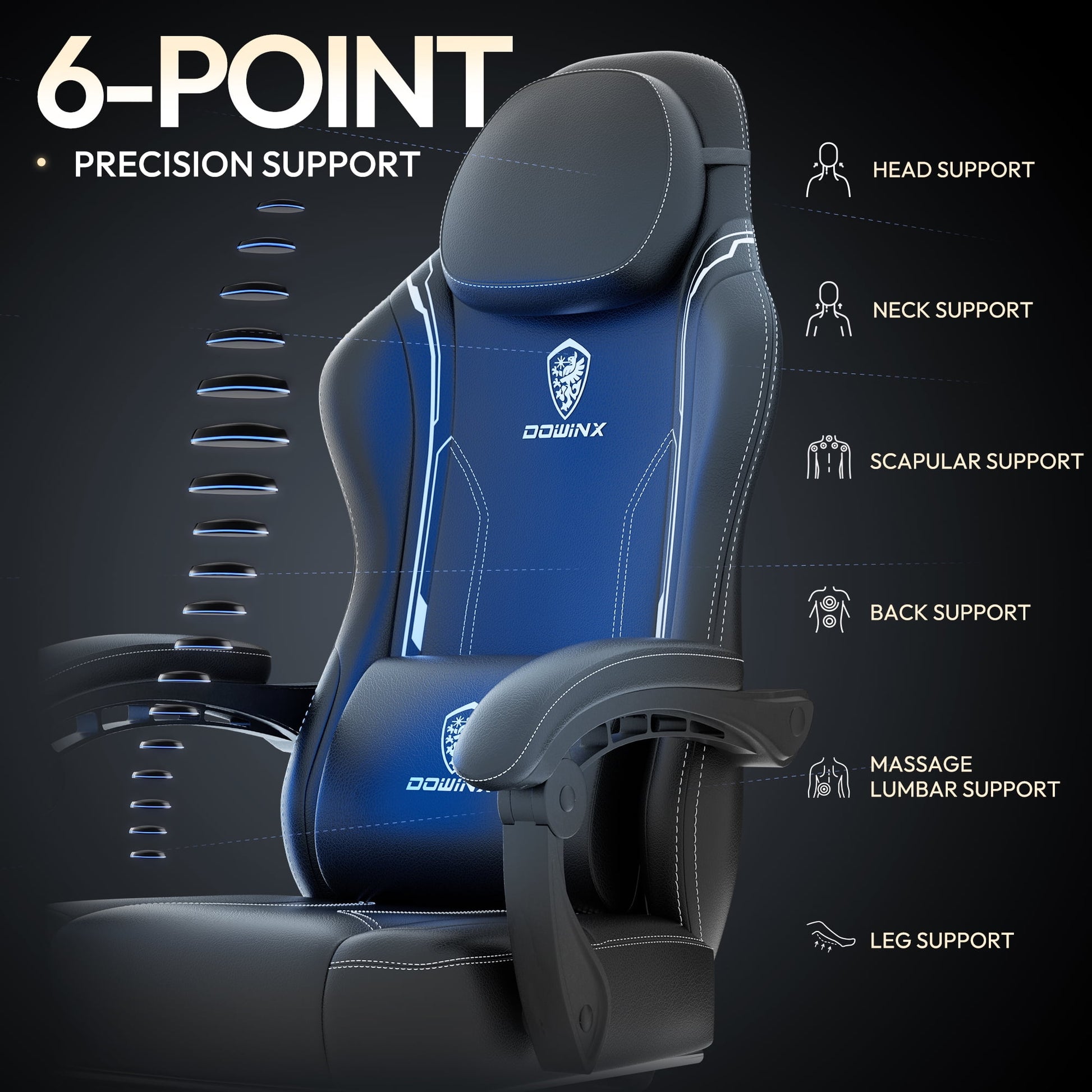 Ultimate Comfort Gaming Chair with Pocket Spring Cushion - Ergonomic Design, Adjustable Features, and Massage Lumbar Support for Office and Gaming Enthusiasts - Supports Up to 300 lbs in Sleek Black