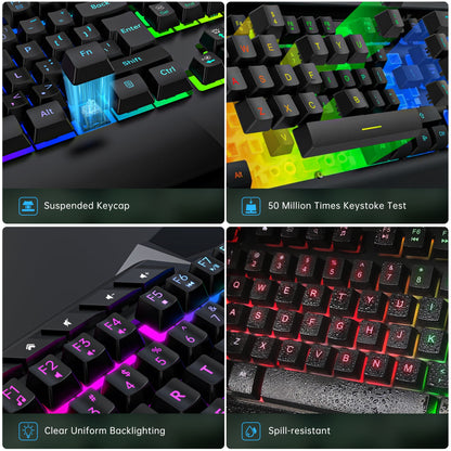 Ultimate Wired Gaming Keyboard and Mouse Combo - LED RGB Backlit 114 Keys Mechanical Feel with Anti-Ghosting and Multimedia Keys for PC Gamers