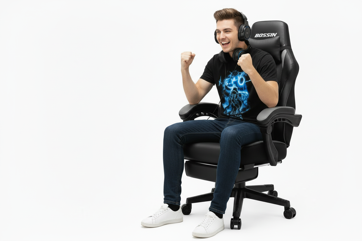 Ultimate Gaming Chair with Footrest and Massage - Ergonomic PU Leather Design for Big and Tall Gamers, Featuring Headrest and Lumbar Support