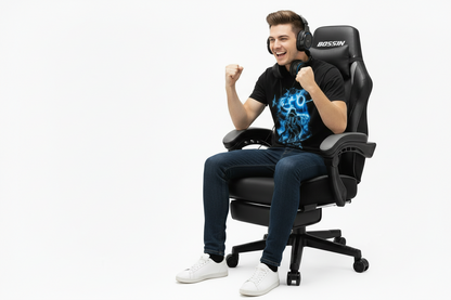 Ultimate Gaming Chair with Footrest and Massage - Ergonomic PU Leather Design for Big and Tall Gamers, Featuring Headrest and Lumbar Support
