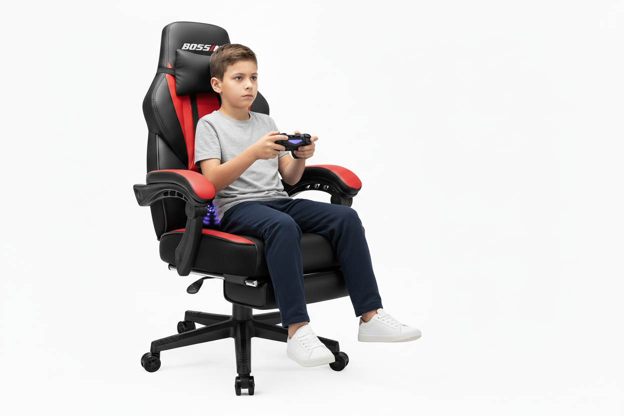 Ultimate Comfort Gaming Chair with Footrest and Massage - Ergonomic Leather Chair for Big and Tall Gamers with Headrest and Lumbar Support