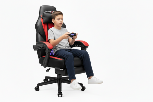 Ultimate Comfort Gaming Chair with Footrest and Massage - Ergonomic Leather Chair for Big and Tall Gamers with Headrest and Lumbar Support