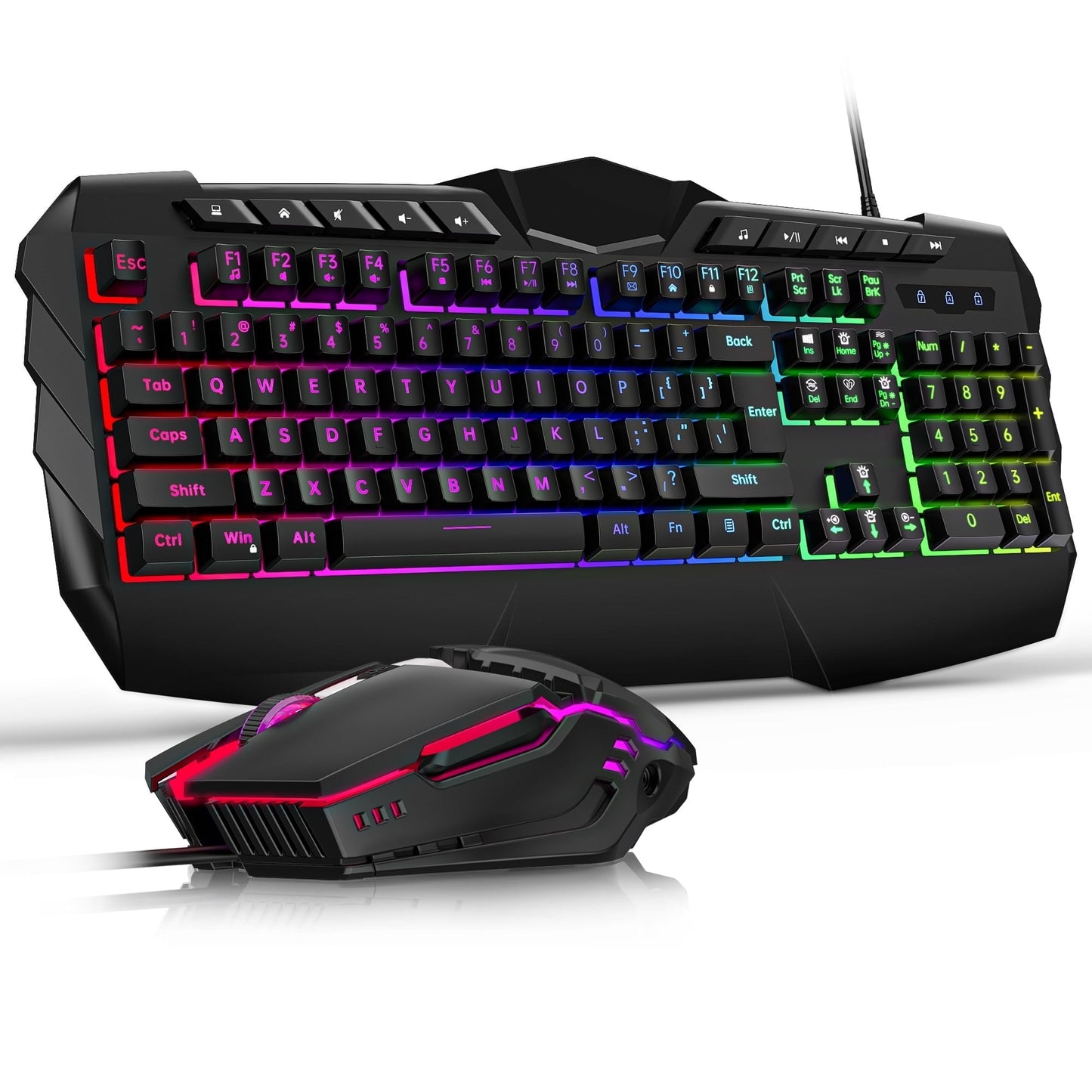 Ultimate Wired Gaming Keyboard and Mouse Combo - LED RGB Backlit 114 Keys Mechanical Feel with Anti-Ghosting and Multimedia Keys for PC Gamers