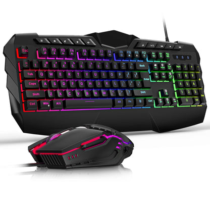 Ultimate Wired Gaming Keyboard and Mouse Combo - LED RGB Backlit 114 Keys Mechanical Feel with Anti-Ghosting and Multimedia Keys for PC Gamers