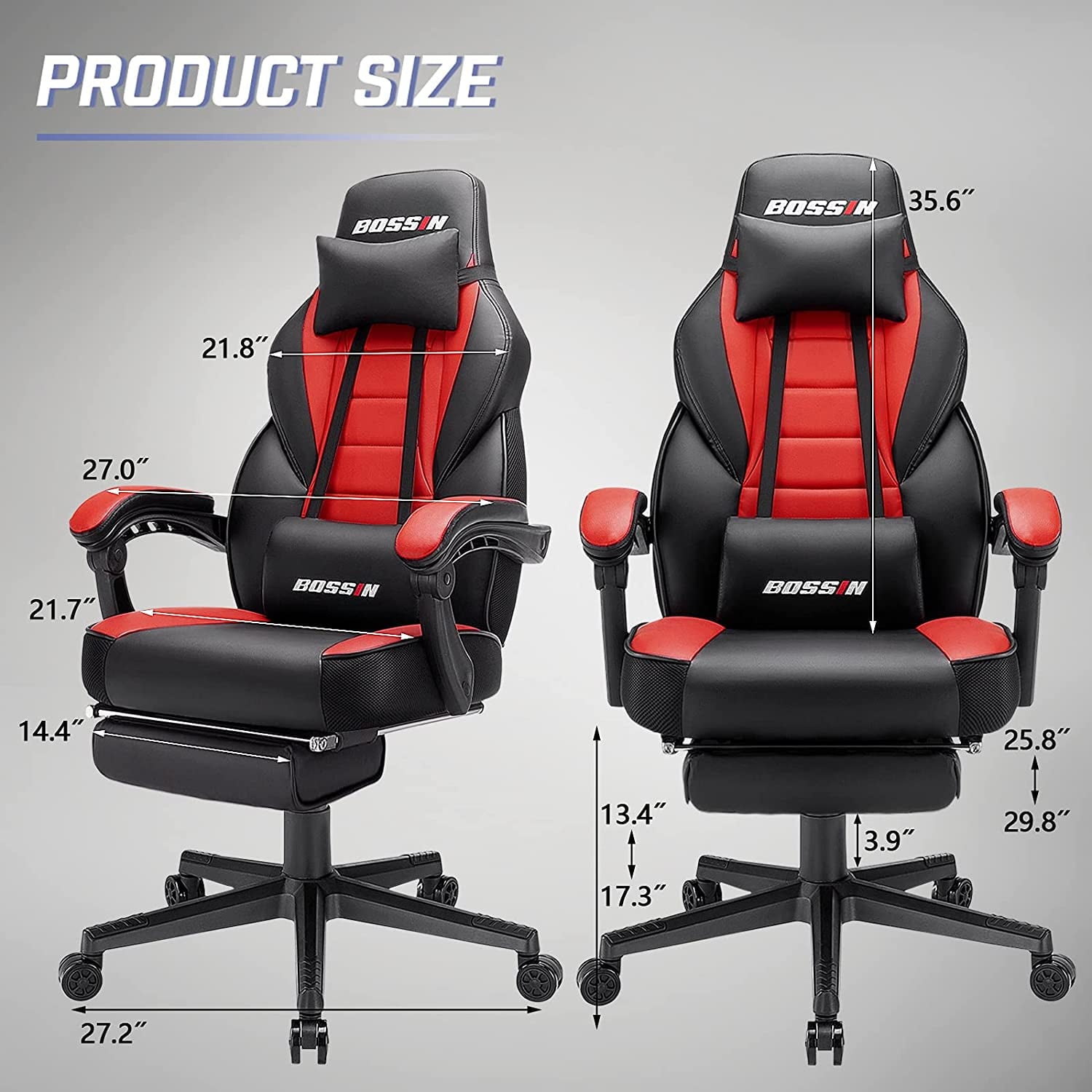 Ultimate Comfort Gaming Chair with Footrest and Massage - Ergonomic Leather Chair for Big and Tall Gamers with Headrest and Lumbar Support
