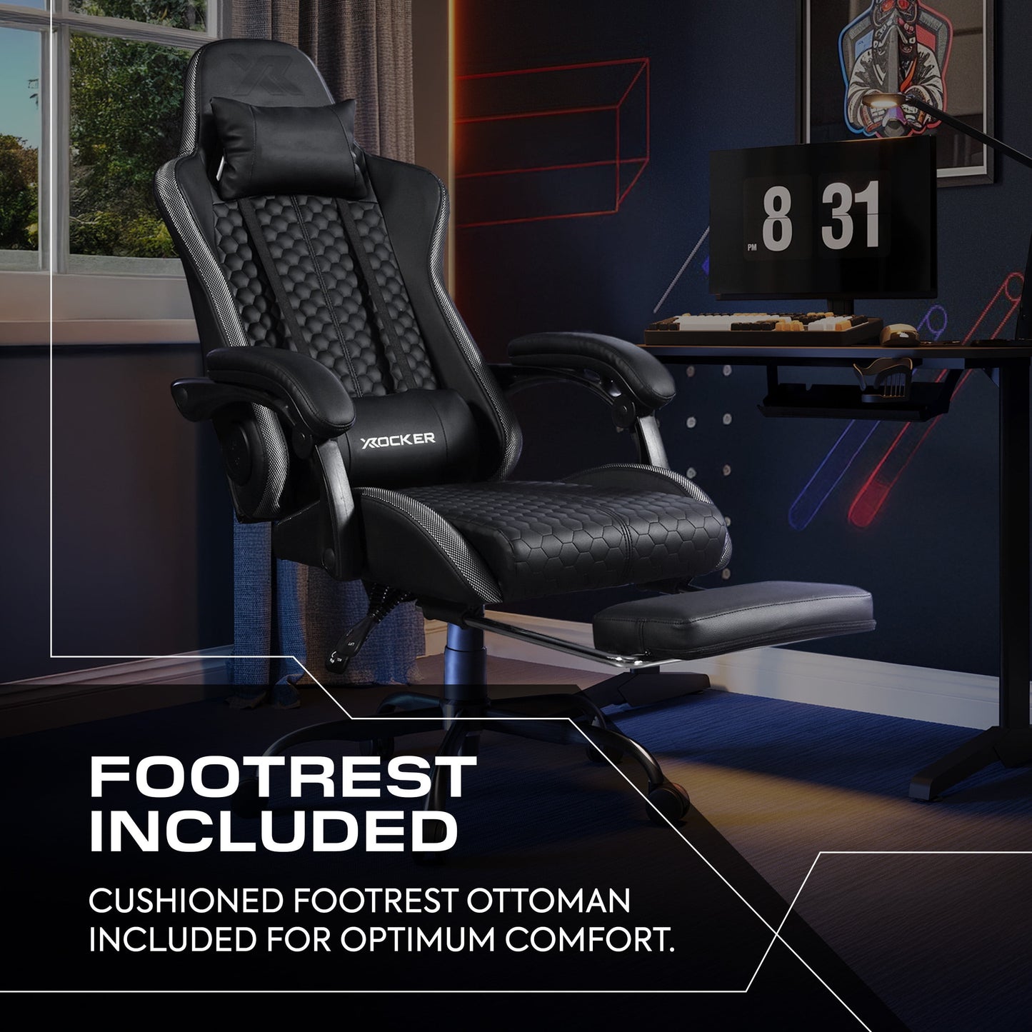 Ultimate Comfort with the Honeycomb Black Faux Leather Gaming Chair - Ergonomic Design for Gamers and Professionals