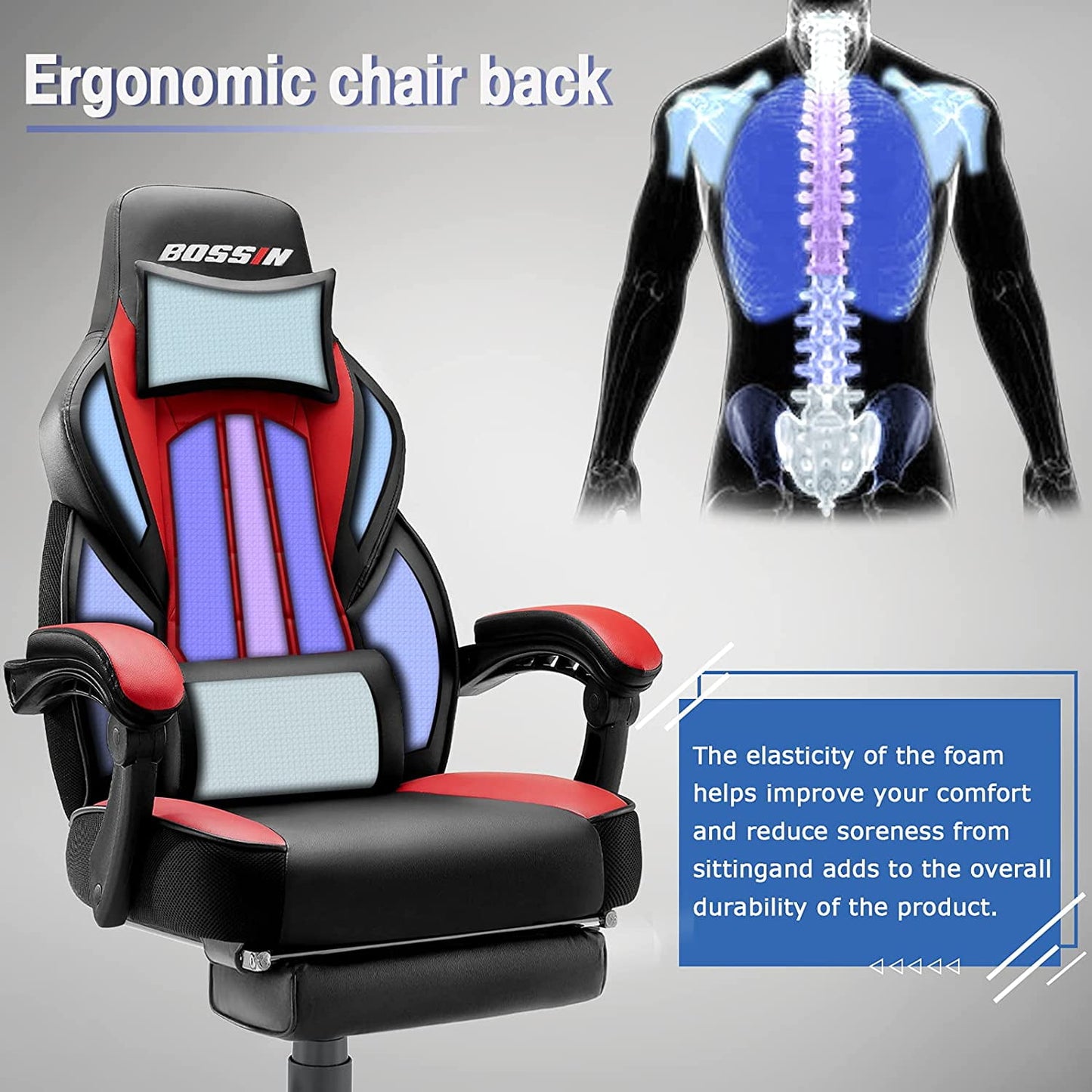Ultimate Comfort Gaming Chair with Footrest and Massage - Ergonomic Leather Chair for Big and Tall Gamers with Headrest and Lumbar Support