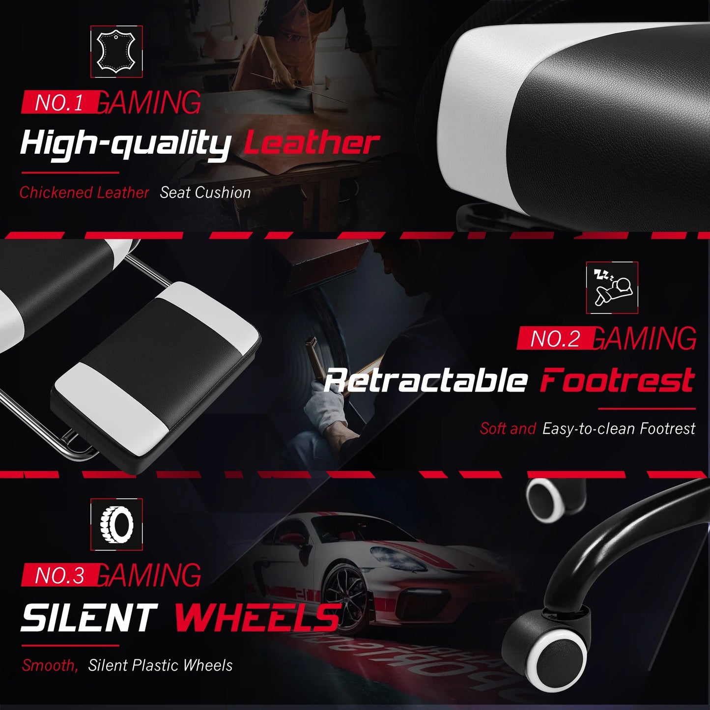 Experience Ultimate Comfort and Style with the RGB Gaming Chair - Ergonomic Design, LED Lights, and Massage Support in White