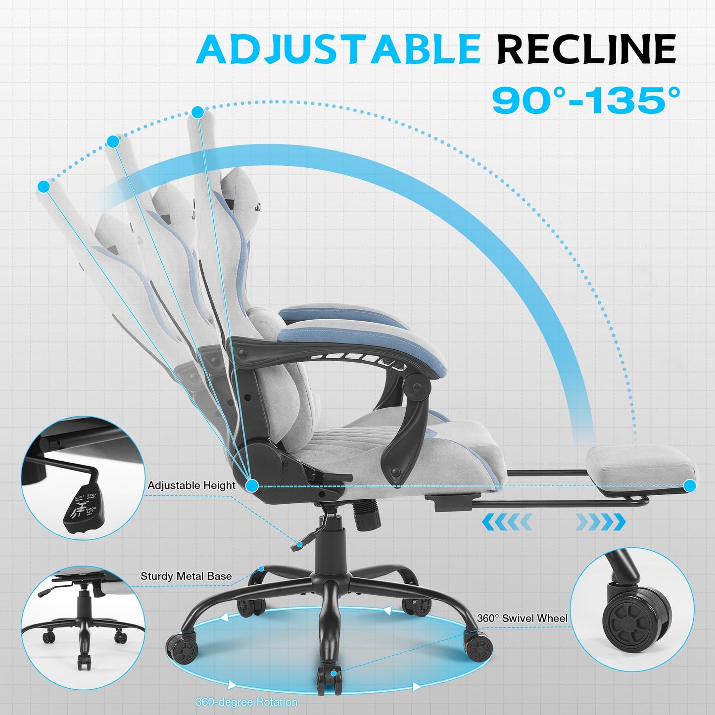 Ultimate Big and Tall Gaming Chair with Footrest and Massage Support - Adjustable, Ergonomic Design in Stylish Grey