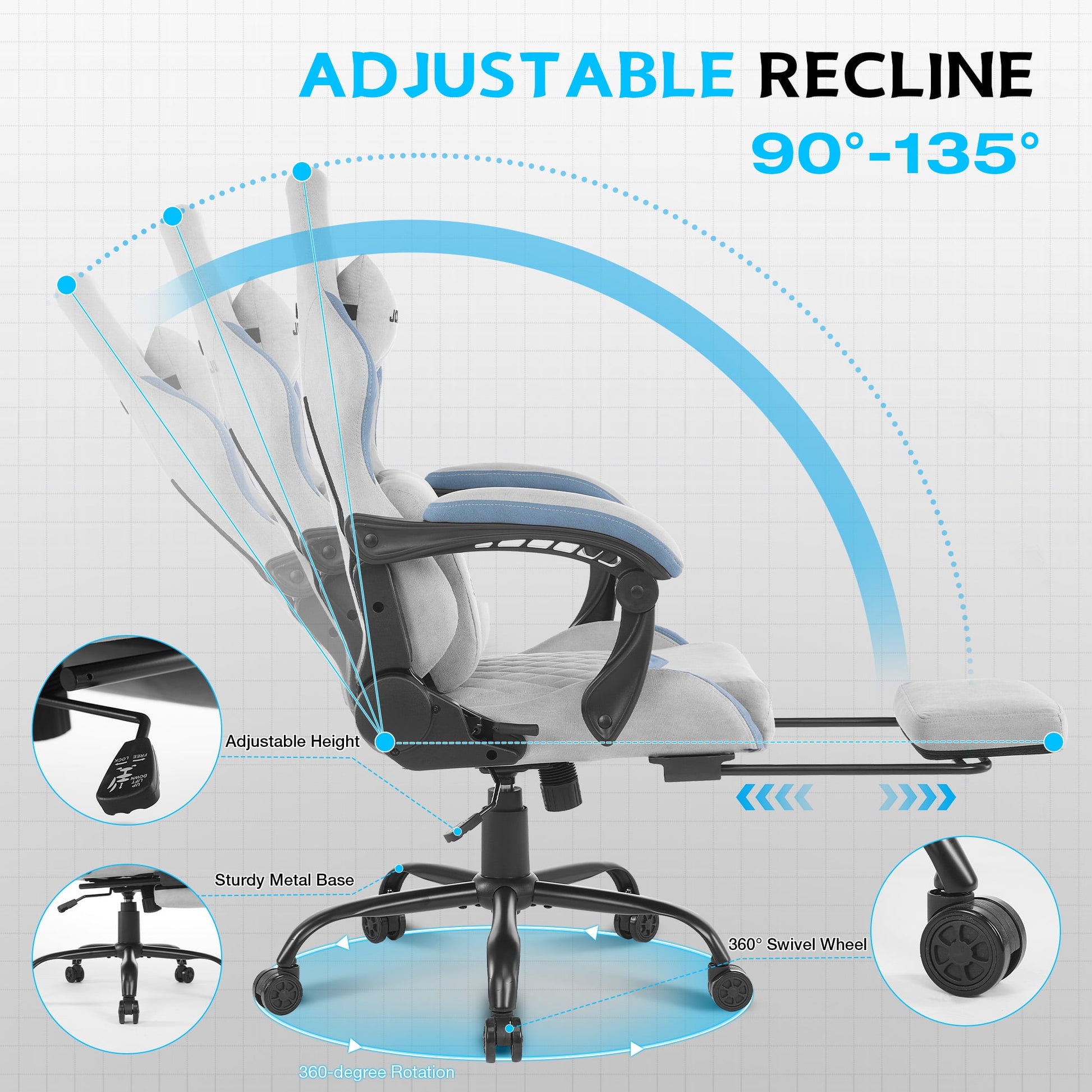 Ultimate Big and Tall Gaming Chair with Footrest and Massage Support - Adjustable, Ergonomic Design in Stylish Grey