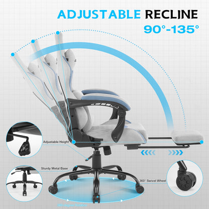 Ultimate Big and Tall Gaming Chair with Footrest and Massage Support - Adjustable, Ergonomic Design in Stylish Grey