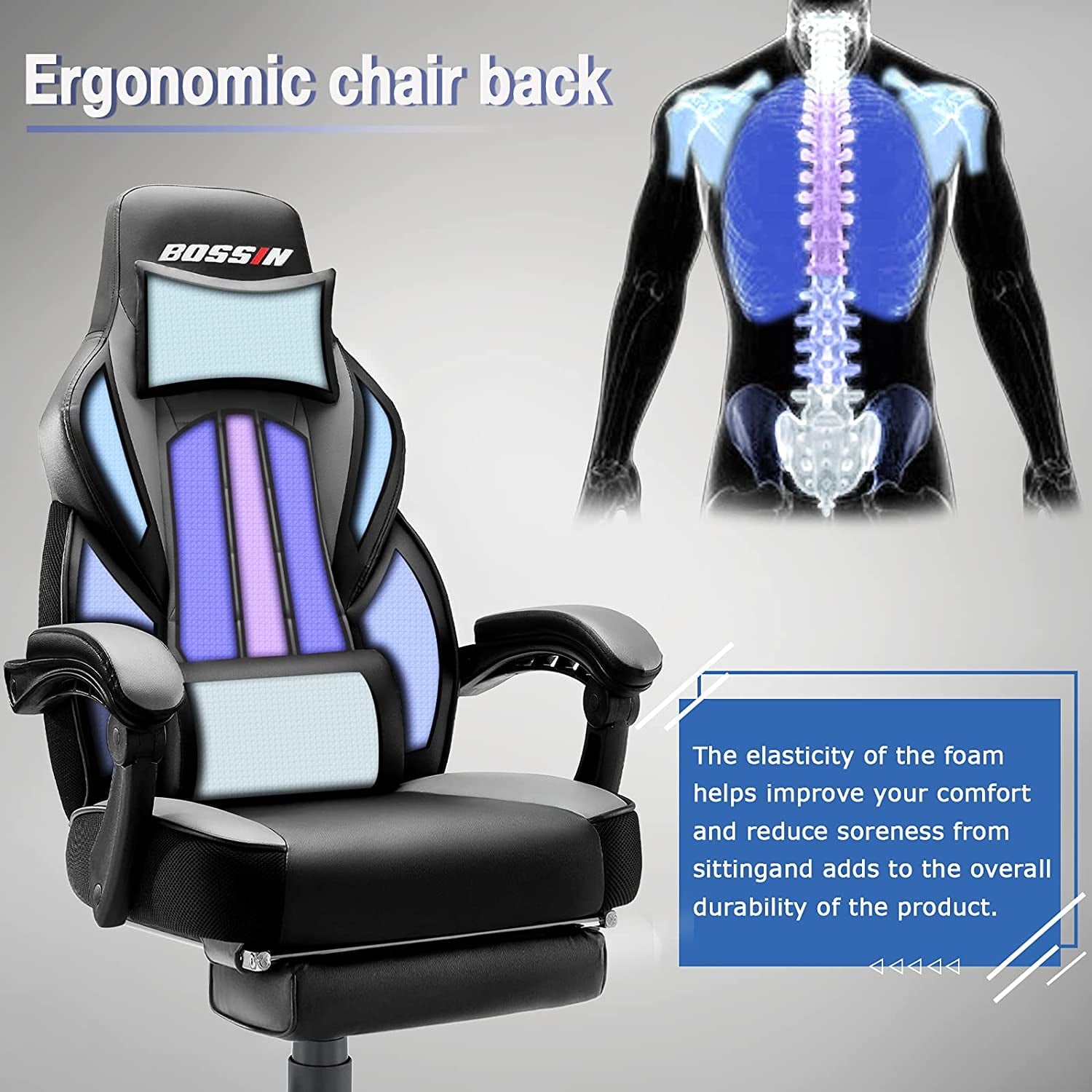 Ultimate Gaming Chair with Footrest and Massage - Ergonomic PU Leather Design for Big and Tall Gamers, Featuring Headrest and Lumbar Support