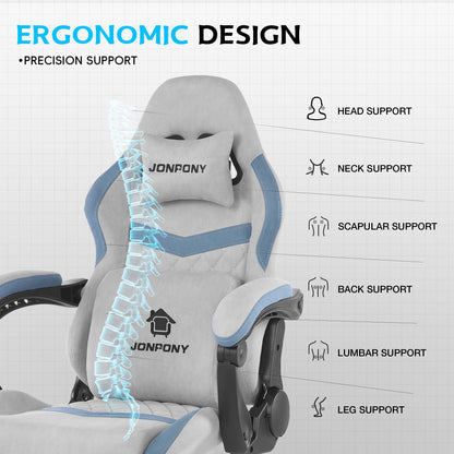 Ultimate Big and Tall Gaming Chair with Footrest and Massage Support - Adjustable, Ergonomic Design in Stylish Grey