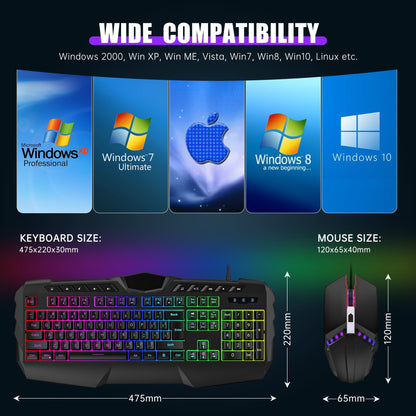 Ultimate Wired Gaming Keyboard and Mouse Combo - LED RGB Backlit 114 Keys Mechanical Feel with Anti-Ghosting and Multimedia Keys for PC Gamers