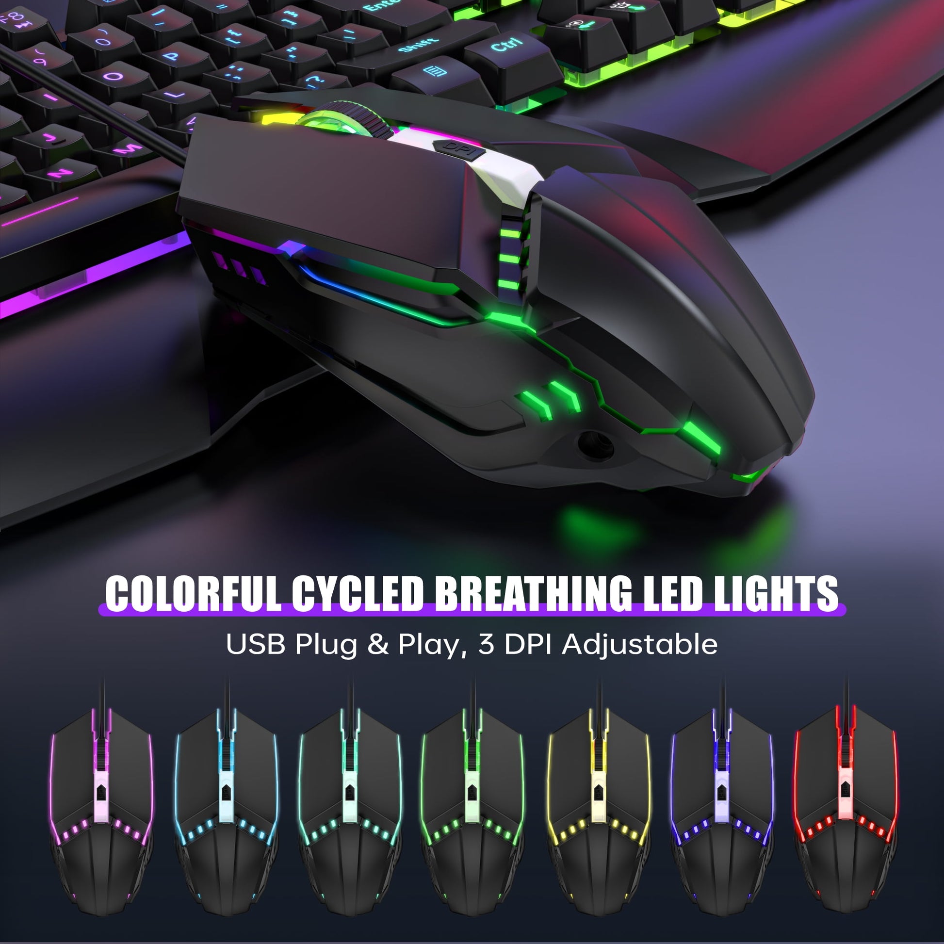 Ultimate Wired Gaming Keyboard and Mouse Combo - LED RGB Backlit 114 Keys Mechanical Feel with Anti-Ghosting and Multimedia Keys for PC Gamers