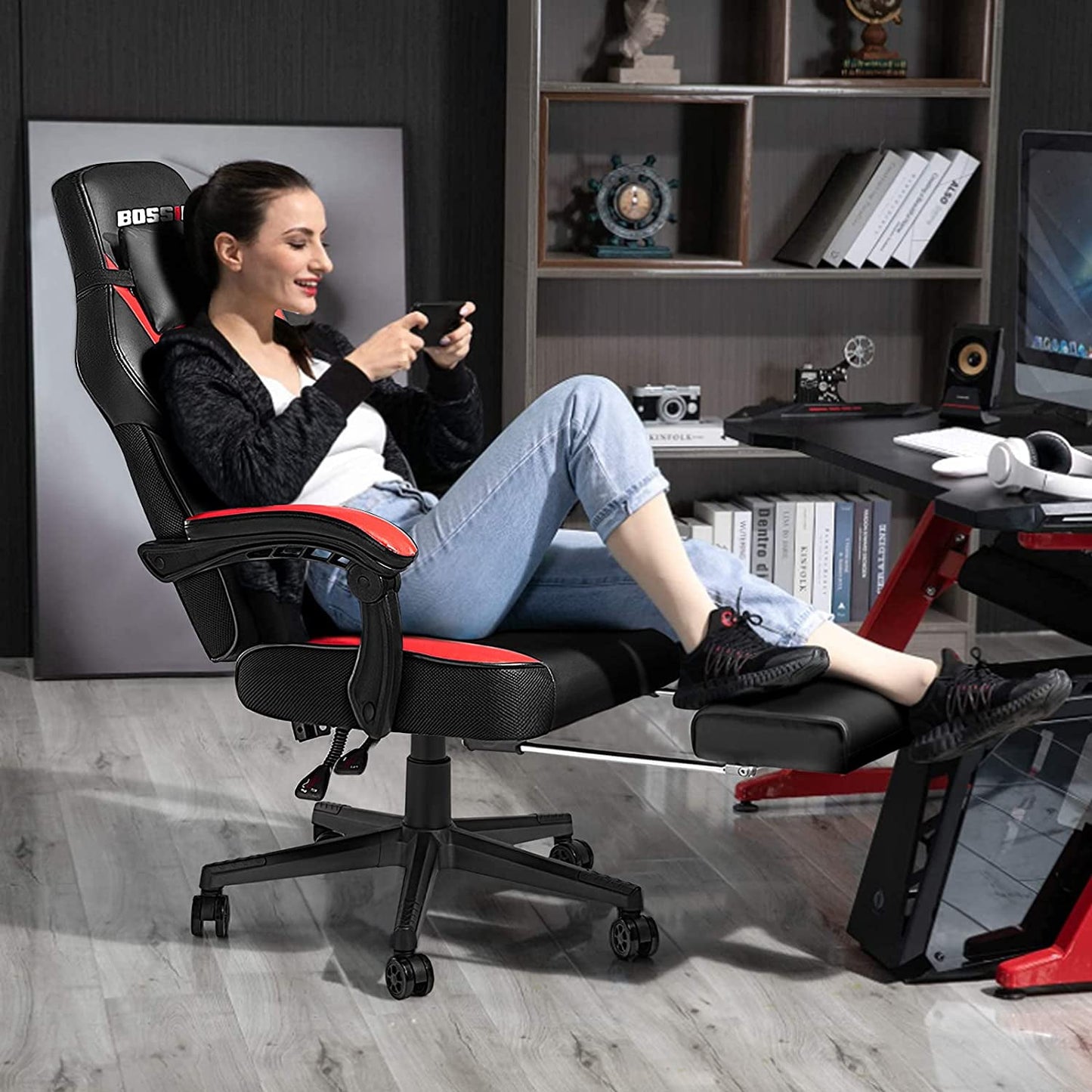 Ultimate Comfort Gaming Chair with Footrest and Massage - Ergonomic Leather Chair for Big and Tall Gamers with Headrest and Lumbar Support