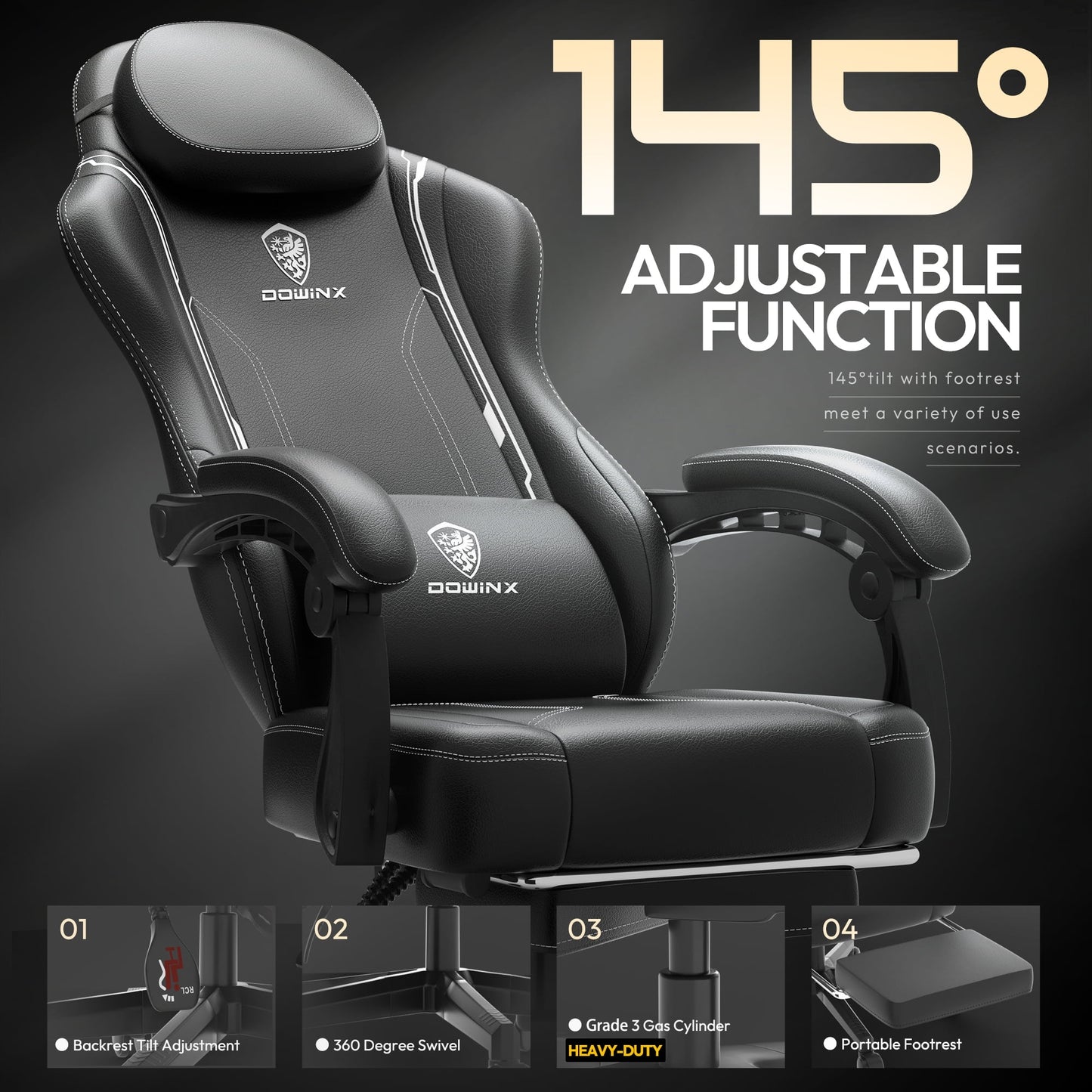 Ultimate Comfort Gaming Chair with Pocket Spring Cushion - Ergonomic Design, Adjustable Features, and Massage Lumbar Support for Office and Gaming Enthusiasts - Supports Up to 300 lbs in Sleek Black